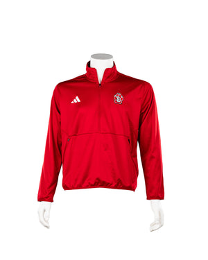Red adidas quarter zip with SD paw on chest