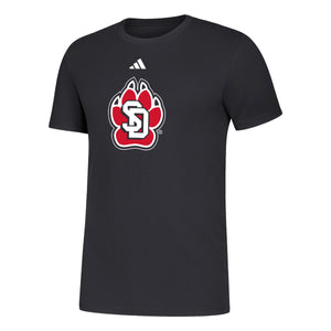 Black Adidas tee with full color SD Paw logo on chest and white Adidas logo above