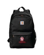 Black Carhartt backpack with full color SD Paw logo on  front pocket with words, 'COYOTES' underneath