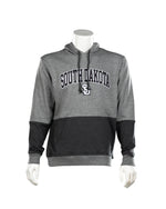 Gray Hoodie with charcoal gray strip with South Dakota on chest with SD logo 