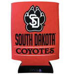 Red Koozie with black SD paw and black South Dakota Coyotes 