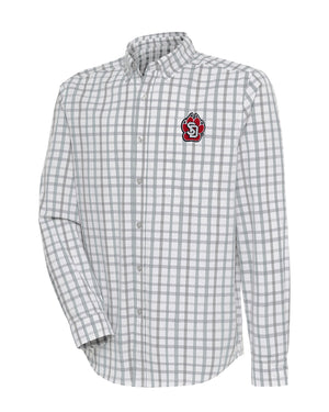 White and grey plaid long sleeve with SD paw logo on top left chest