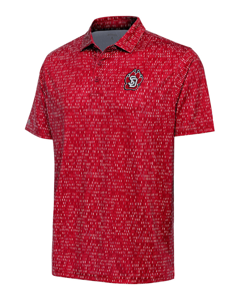 Red short sleeve with micro print and SD paw logo on upper left chest