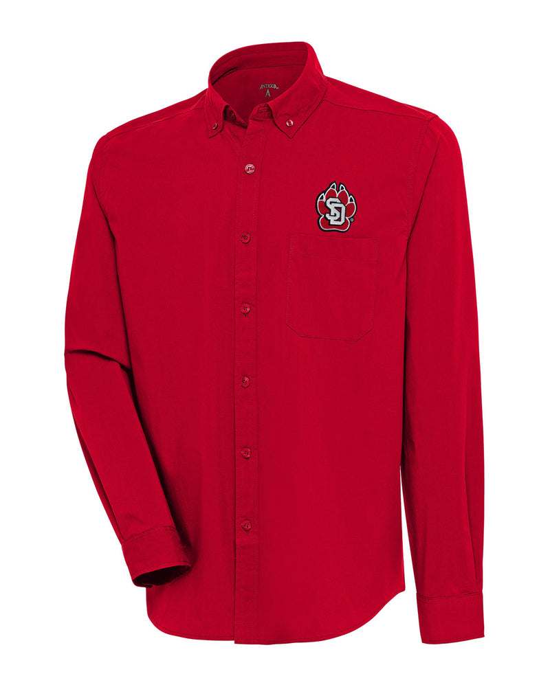 Red long sleeve button up with SD paw logo on upper left chest