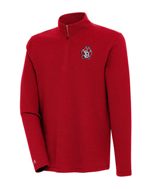 
                
                    Load image into Gallery viewer, Red long sleeve quarter zip with SD paw logo on upper left chest
                
            