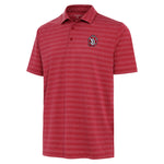 Red polo with red tonal striping and red, black and white SD Paw logo on upper left chest.