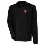 Dark gray hooded henley with button details and SD Paw logo on upper left chest. 