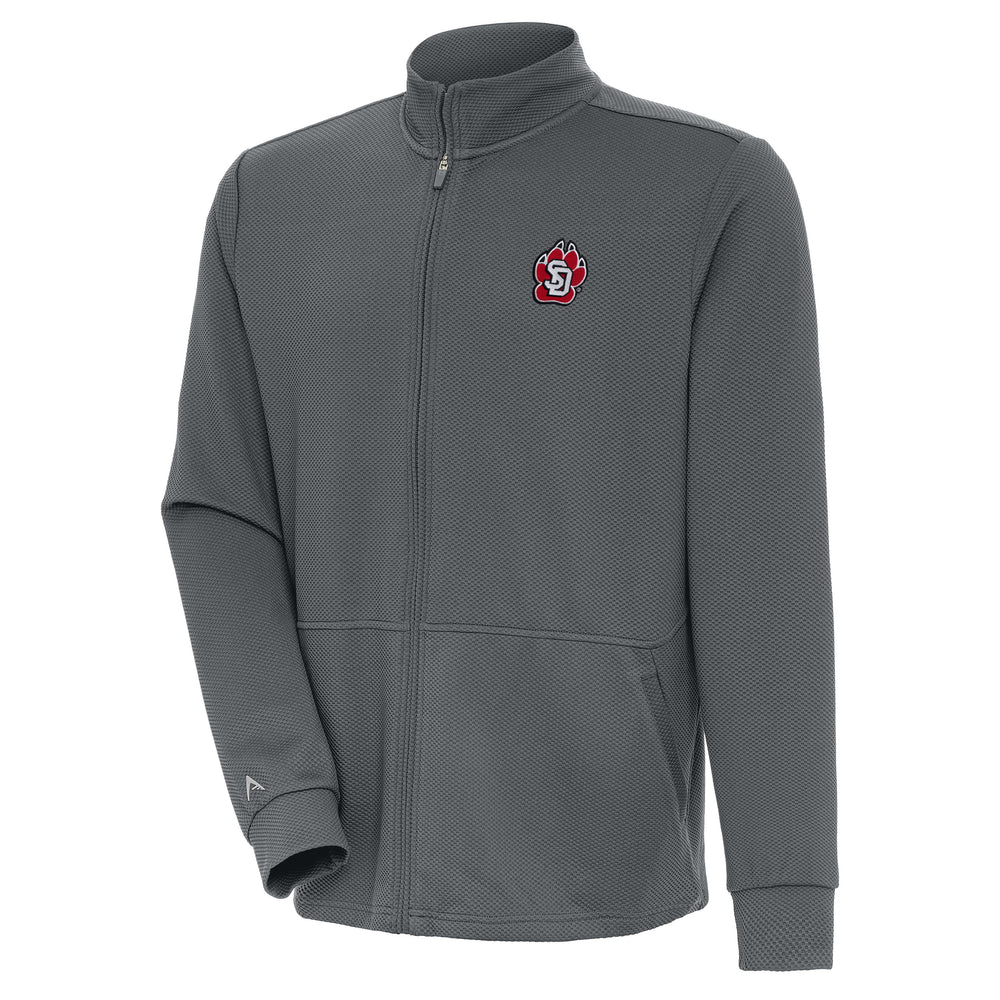 Gray full zip jacket with red, black and white SD Paw logo on upper left chest. 