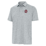 Light heather gray polo covered by a basketball icon pattern including hoops, jerseys, etc. and the SD Paw logo on upper left chest. 