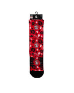 Red tropical print socks with SD paw logo
