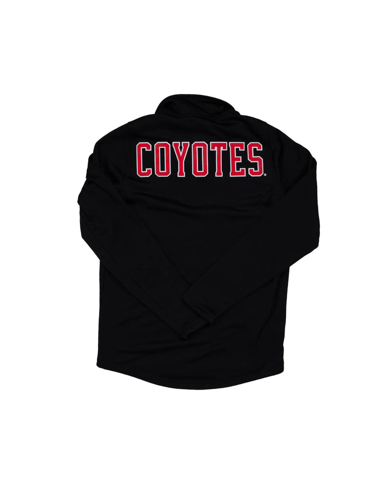 Under Armour Men's long sleeve black jacket with red Coyotes lettering across shoulders