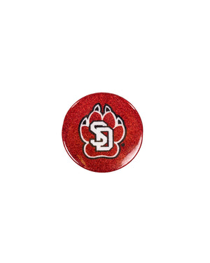 Red glitter pin with SD paw logo
