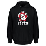 Black hoodie with SD paw and white Yotes lettering