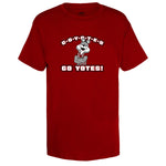 Red unisex youth tee with Charlie Coyote on the front and text that says, 'C-O-Y-O-T-E-S GO YOTES!'