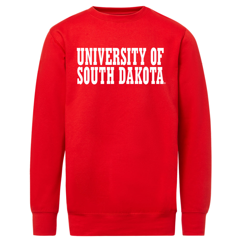 Red crew with University of South Dakota in white