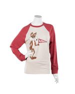 Unisex red long sleeve Heather tee with vintage Charlie
