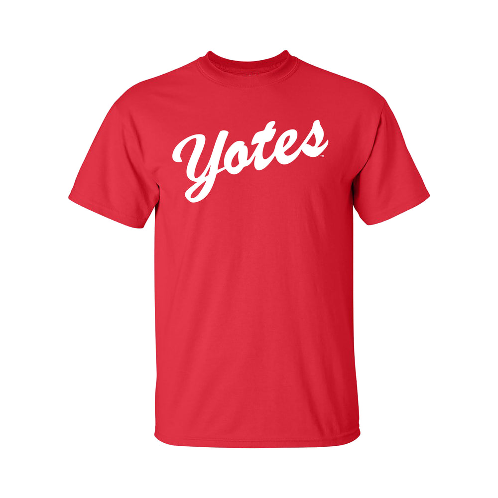 Red Tee with White Script Yotes