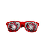 Red sunglasses with SD paw logo print on lens