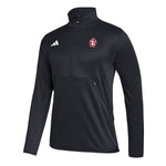 Men's black knit quarter zip with full color SD Paw logo on upper left chest and white Adidas logo on upper right chest.