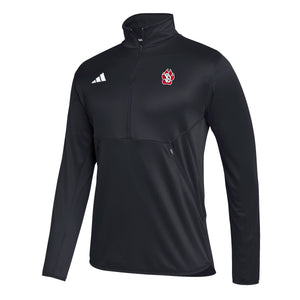 
                
                    Load image into Gallery viewer, Men&amp;#39;s black knit quarter zip with full color SD Paw logo on upper left chest and white Adidas logo on upper right chest.
                
            