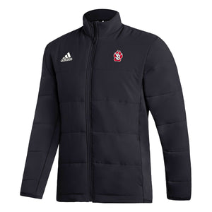 Black Adidas full zip jacket with full color SD Paw logo on upper left chest and white Adidas logo on right