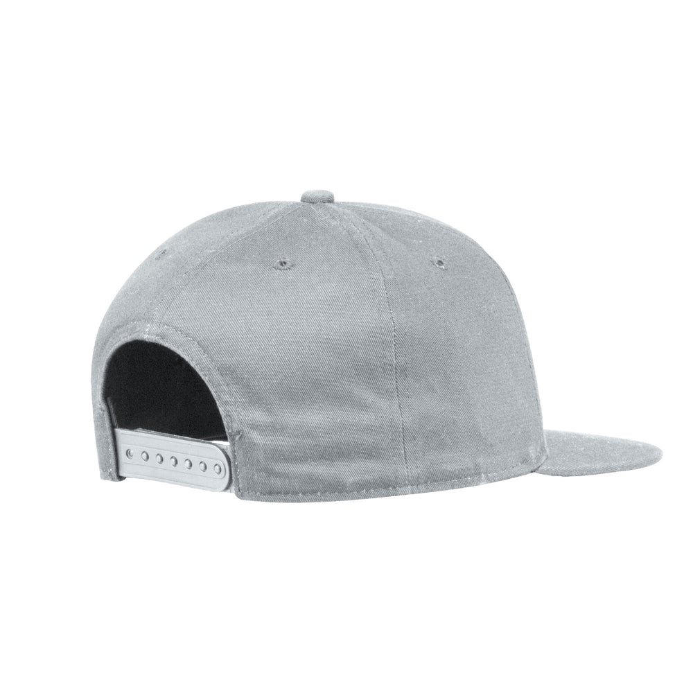 Back of gray Adidas snapback hat.