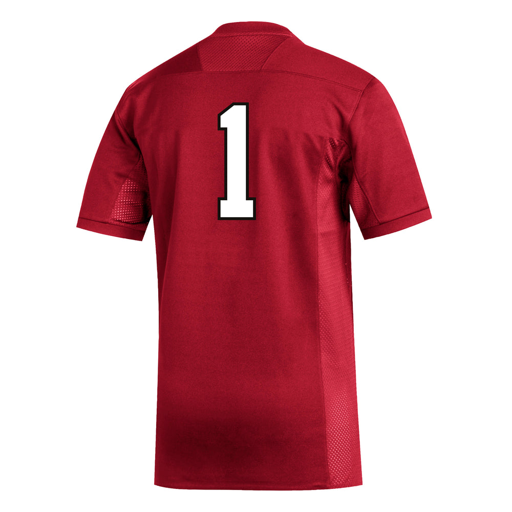 Back of red Adidas jersey with white #1