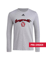 Gray Adidas long-sleeve with black Adidas logo on chest and black and red 'Sungmanitu' below with SD Paw logo. 