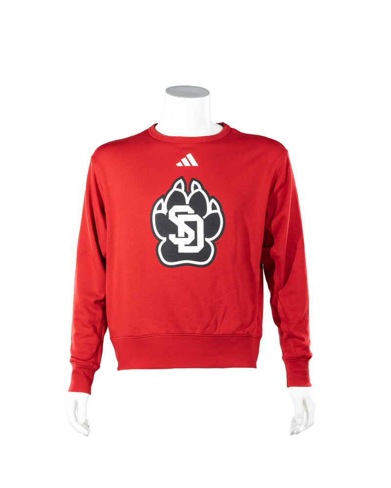 Adidas Men's red crew with large black and white SD Paw across chest and small white Adidas logo above.