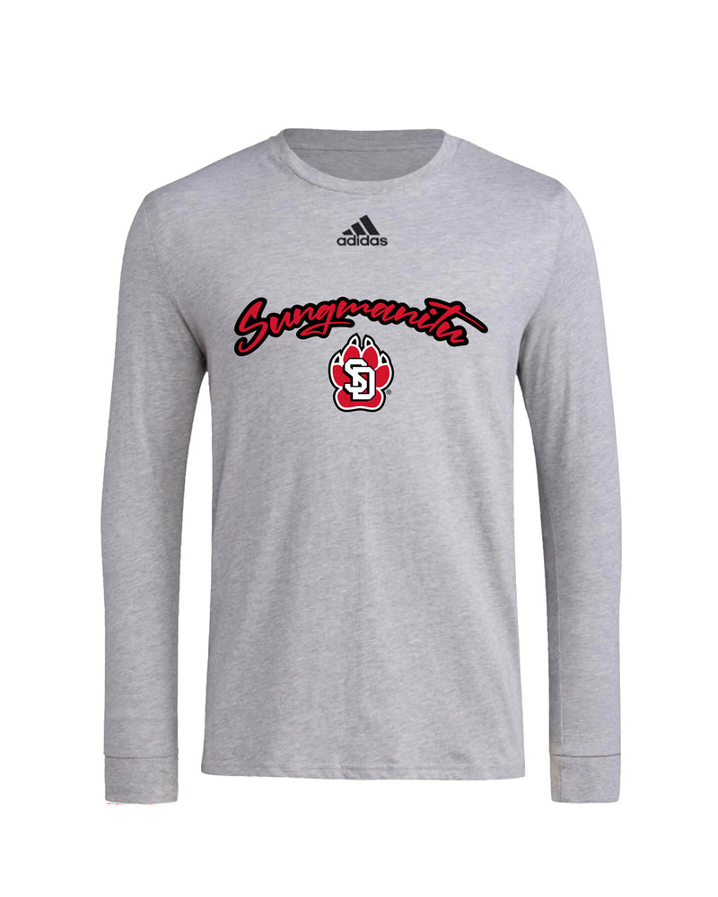 Gray Adidas long-sleeve with black Adidas logo on chest and black and red 'Sungmanitu' below with SD Paw logo. 