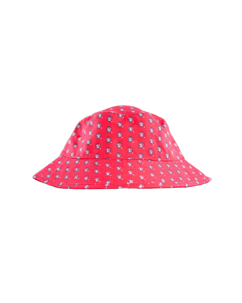 Red bucket hat with SD paw logo all over 