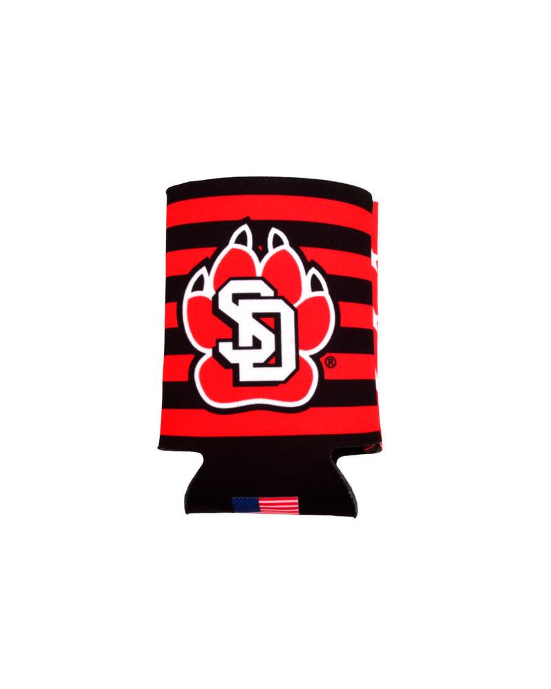 Black and red striped cooler with SD paw logo