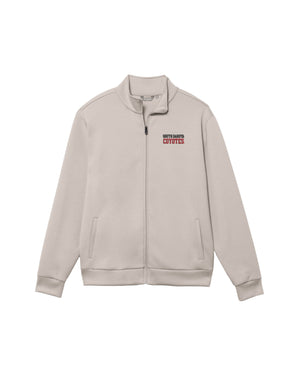 Sand full-zip jacket with 'SOUTH DAKOTA COYOTES' in black and red on upper left chest. 