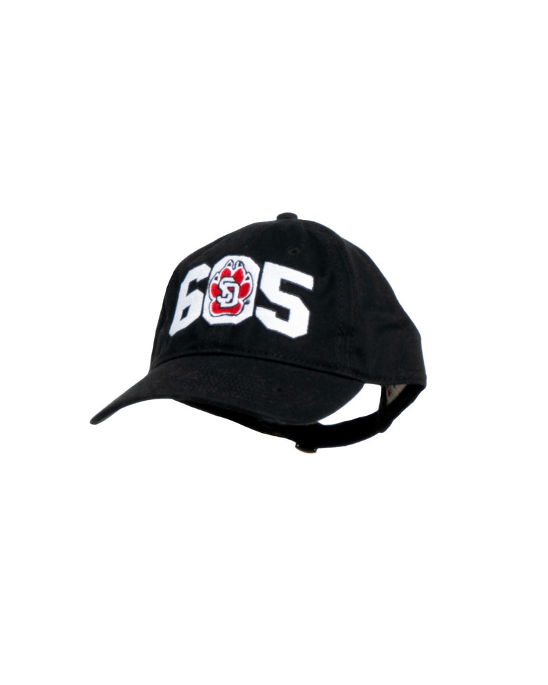 Black Adjustable hat with 605 on the front and the SD Paw logo