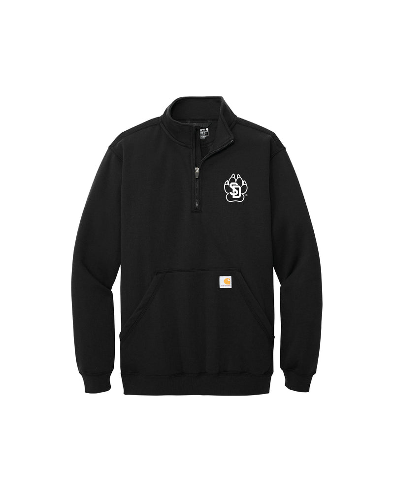 Black Carhartt quarter-zip sweatshirt with a white SD Paw logo on the upper left chest and a front pouch pocket.