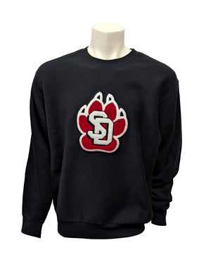 Black crew with large chenille SD Paw logo on chest. 