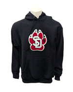 Black hoodie with large chenille SD Paw logo on chest. 