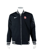 Black Nike Jacket with white and black cuffs at sleeve and hem lines. Red, white and black SD Paw logo on upper left chest and white Nike logo on upper right chest. 