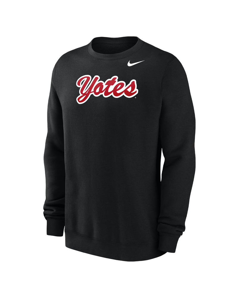 Black crew with red and white script 'Yotes' across chest and white Nike logo.