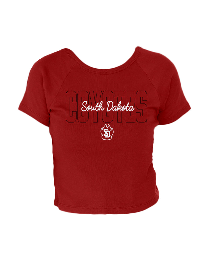 Red baby tee with 'COYOTES South Dakota' across chest.