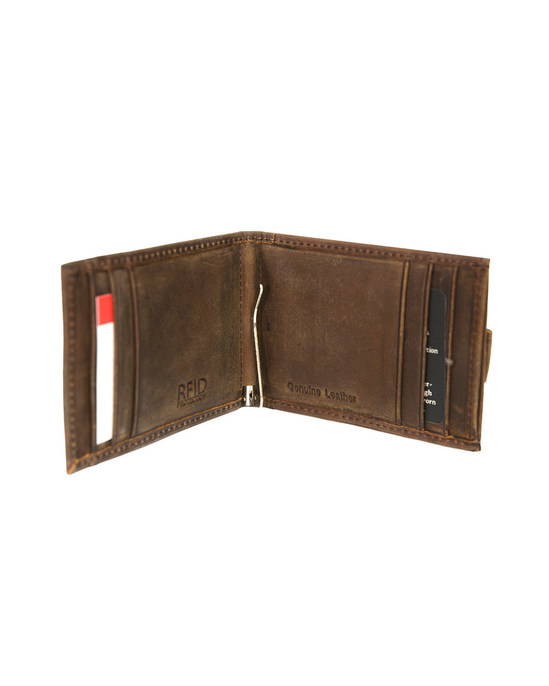 Interior of brown leather bifold wallet