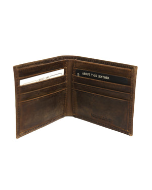 Brown bifold leather wallet interior with card slots