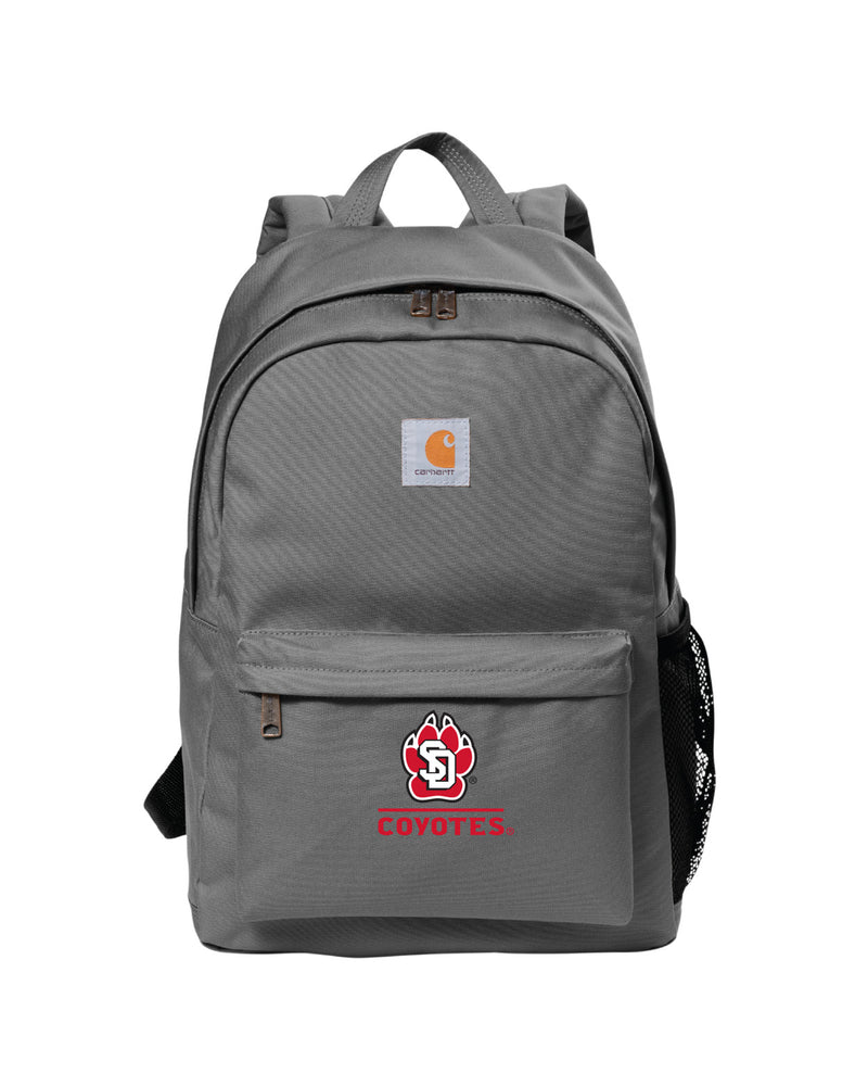 
                
                    Load image into Gallery viewer, Gray Carhartt backpack with full color SD Paw logo on  front pocket with words, &amp;#39;COYOTES&amp;#39; underneath
                
            