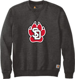 Dark gray Carhartt crew with large red and white SD Paw logo across chest. 