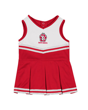 Red, White and Silver infant cheer dress with SD Paw logo on chest.