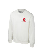 Corded men's white crew with Red and black SD Paw logo with, 'SOUTH DAKOTA,' below on upper left chest. 