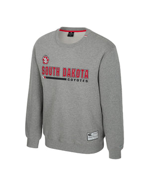 Gray crew with red tackle twill 'South Dakota Coyotes' and SD Paw logo across chest. 
