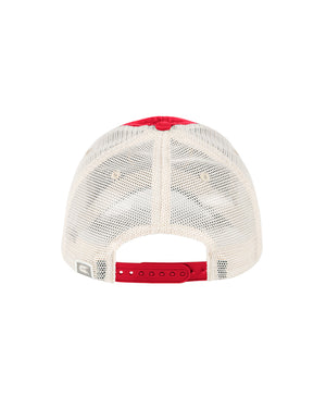 Back white mesh of hat with red adjustable strap