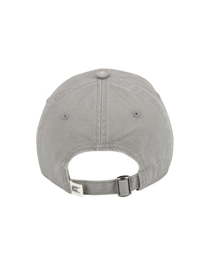 Back of gray unisex hat showing adjustable strap