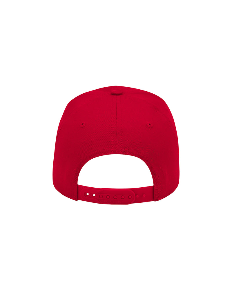 Back view of red cap showing adjustable snap back.